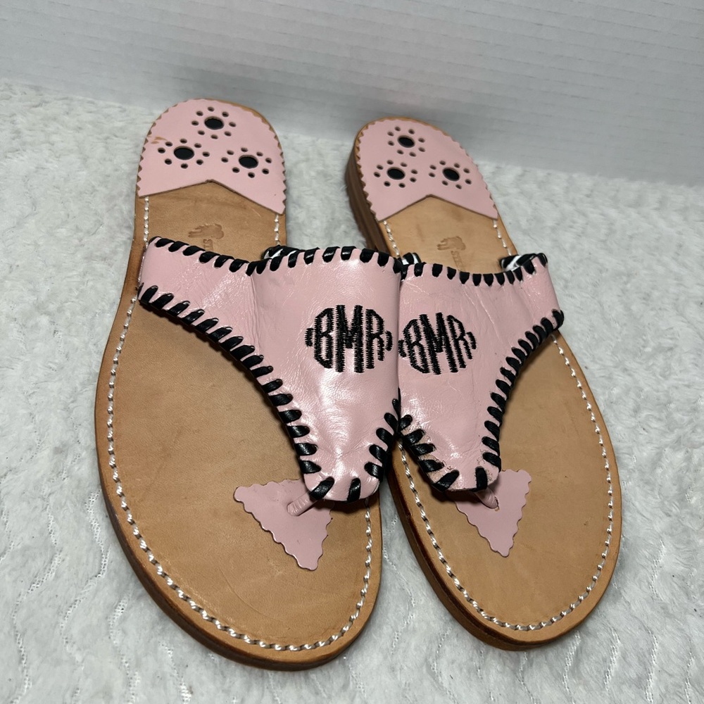 Stephen Bonanno Palm Beach Classic Womens Pink Monogrammed Sandals Size 8.5 EUC